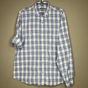Express Men's Fitted Blue White Plaid Long Sleeve Button-up Shirt Sz XL 17-17.5